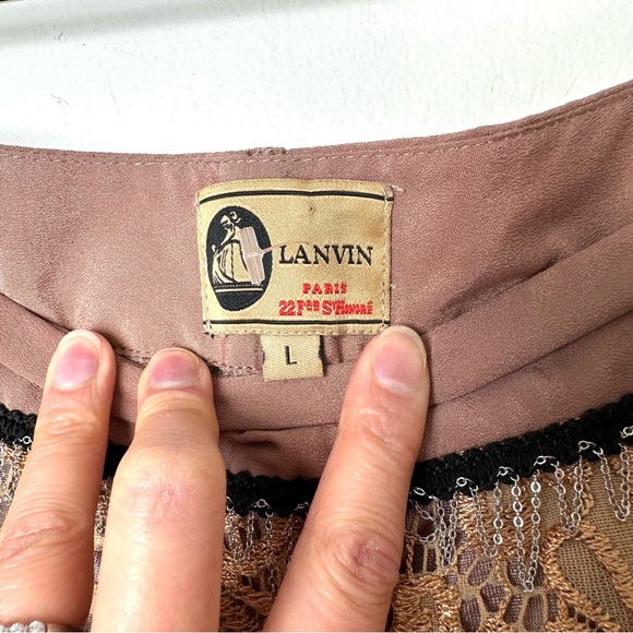 Lanvin Copper Lace Overlay Cropped Pants with Chain Belt and Ruffled Pockets - Picture 6 of 11